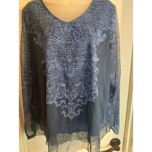 Chicos Top Blue Sheer Sleeves And Hem Sz 3